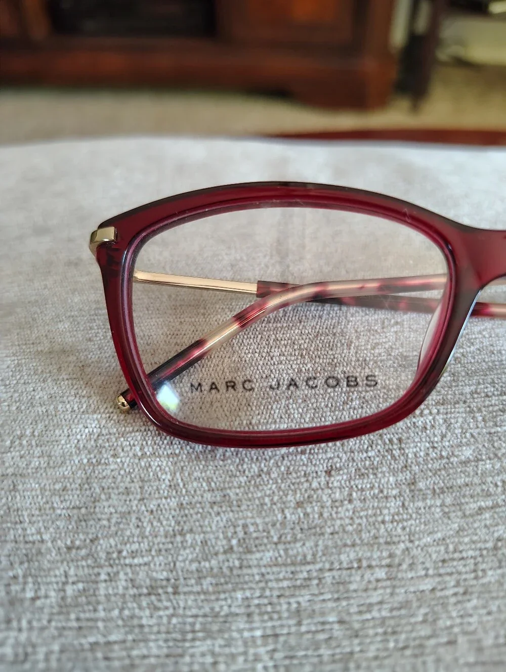 Marc Jacobs Burgundy Cat-Eye Optical Glasses with Gold Temples